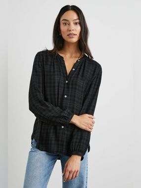 Rails Eloise Top Onyx Lurex Plaid Button Down Small